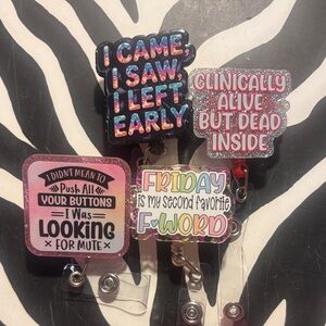 Colorful Badge Reel Set with Humorous Quotes